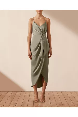 Luxe Strapless Ruched Bodice Midi Dress, Eucalyptus