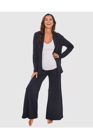 Angel Maternity "Street to Home" 3 Piece Maternity Set with Wide Leg Maternity Pant in Navy White - Two-piece sets "Street to Home" 3-Piece Maternity Set with Wide Leg Maternity Pant in Navy-White