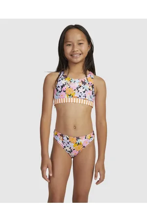 Flower Plaid - Triangle Two Piece Bikini Set for Girls 2-7