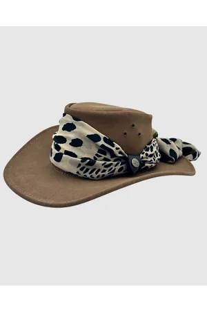Jacaru 1020 Jillaroo Suede Leather Hat with scarf - Hats 1020 Jillaroo Suede Leather Hat with scarf