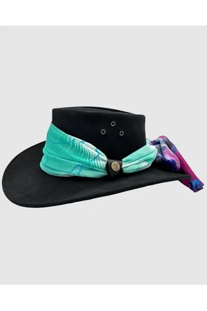 Jacaru 1020 Jillaroo Suede Leather Hat with scarf - Hats 1020 Jillaroo Suede Leather Hat with scarf