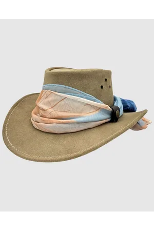 Jacaru 1020 Jillaroo Suede Leather Hat with scarf - Hats 1020 Jillaroo Suede Leather Hat with scarf