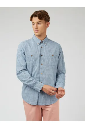 Long-Sleeve Brushed Twill Check Shirt - Dark Blue - Ben Sherman