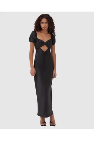 4th & Reckless Cut Out Contrast Lace Trim Satin Maxi Dress in