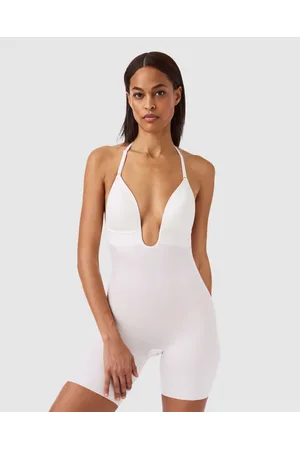Plt Label White Slinky Plunge Bodysuit, Tops