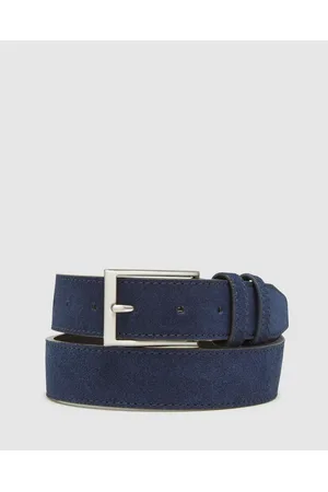 Reversible navy blue belt in leather and nubuck - Clint