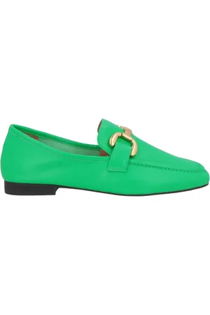 Green hot sale leather loafers